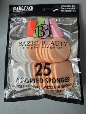 Bazic Beauty Assorted Makeup Sponges value pack 25 pieces resealable bag